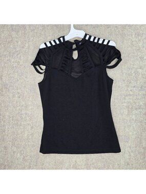 Shein Womens Black Keyhole Top Strappy Cutout Detail Medium Polyester Spandex